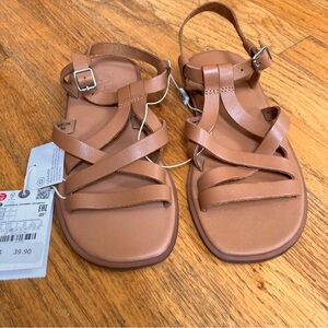 Zara Tan Leather Kids Sandals